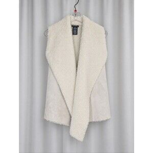 Chelsea & Theodore Off White Faux Shearling Waterfall Drape Faux Suede Knit Vest